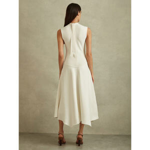 REISS LANI Hybrid Knit Tie Back Midi Dress